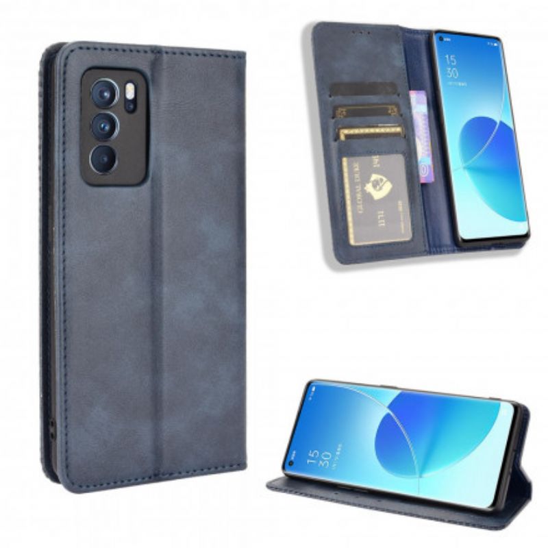 Folio-fodral Oppo Reno 6 Pro 5g Stiliserad Vintage Lädereffekt