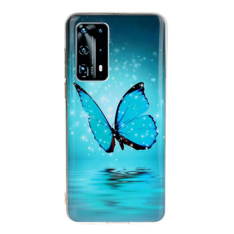 Skal för Huawei P40 Pro Fluorescerande Blå Fjäril