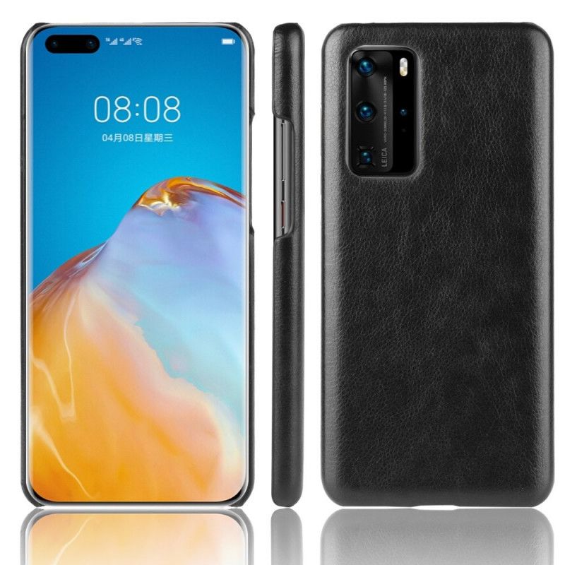 Skal för Huawei P40 Pro Svart Prestanda Lychee Läder Effekt