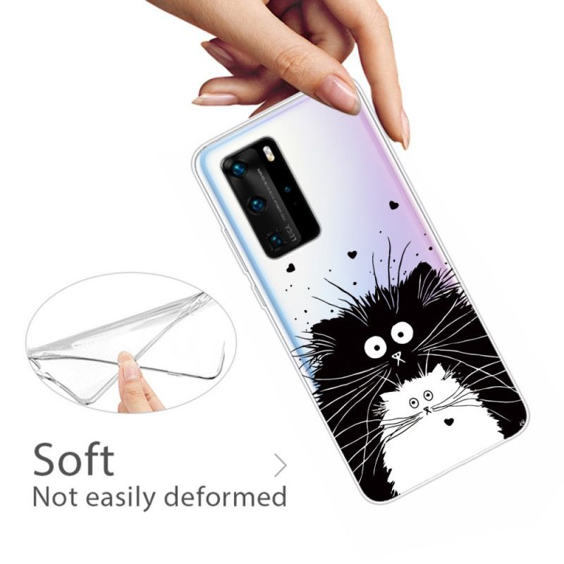 Skal Huawei P40 Pro Genomskinliga Förvånade Katter