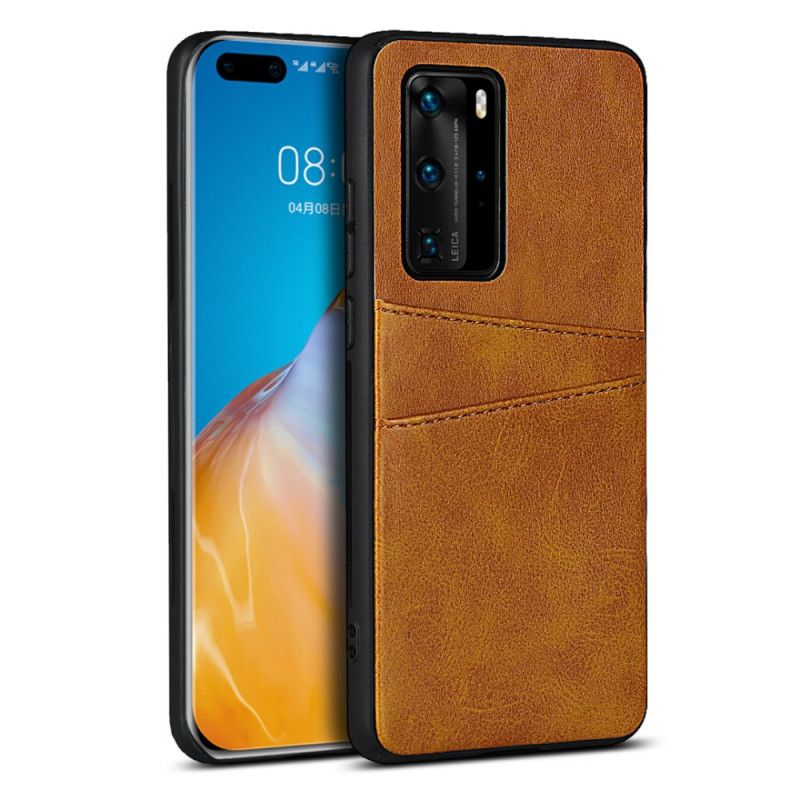 Skal Huawei P40 Pro Svart Läderstruktur Dubbel Korthållare