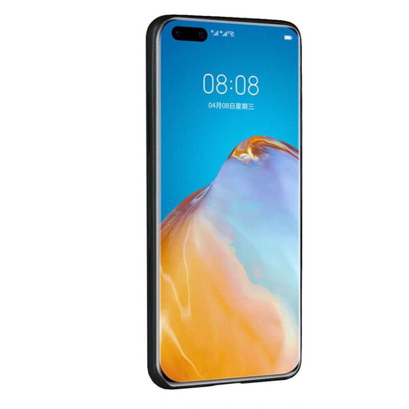 Skal Huawei P40 Pro Svart Läderstruktur Dubbel Korthållare