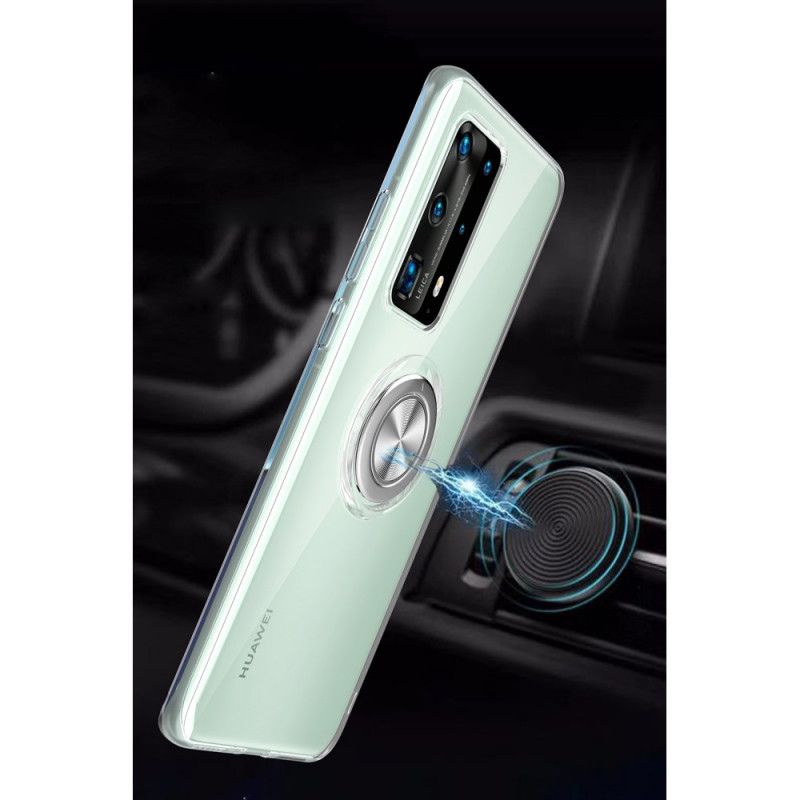 Skal Huawei P40 Pro Transparent Silikonmetall Roterande Ring