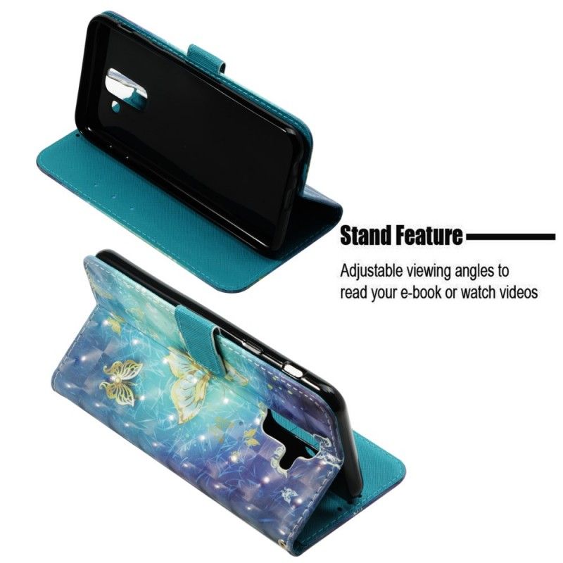 Läderfodral Samsung Galaxy A6 Plus Mobilskal 3D Gyllene Fjärilar