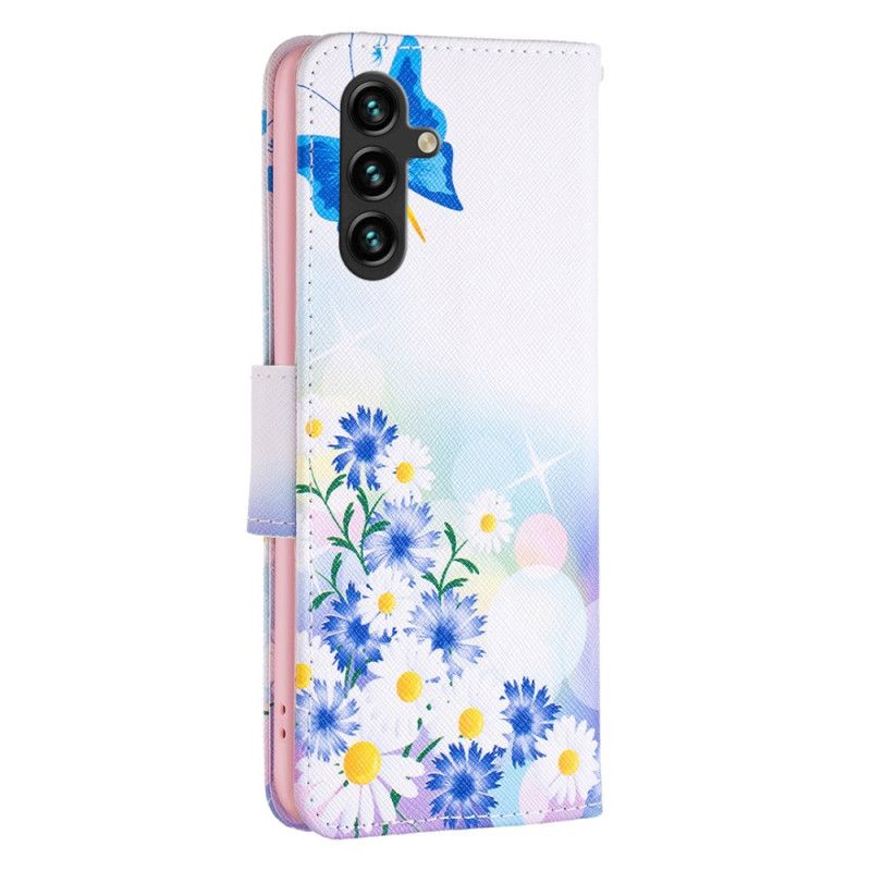 Läderfodral Samsung Galaxy A16 5g Telefonfodral Fjäril Och Blommor Akvarell