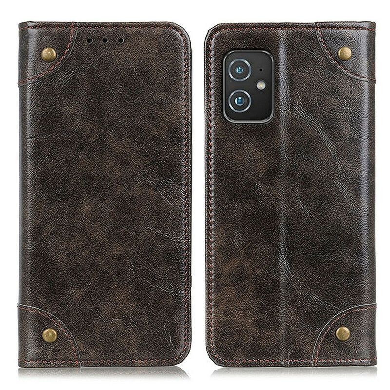 Folio-fodral För Asus Zenfone 8 Split Leather Vintage Nitar