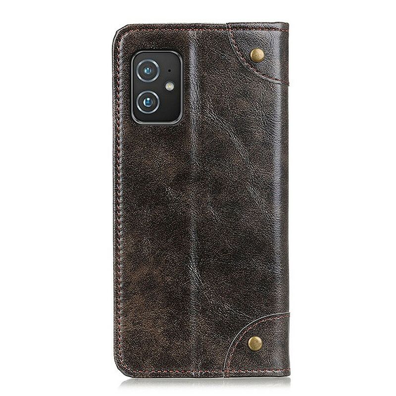 Folio-fodral För Asus Zenfone 8 Split Leather Vintage Nitar