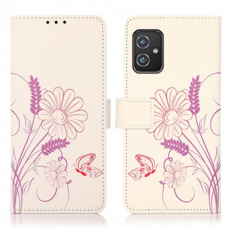 Läderfodral Asus Zenfone 8 Telefonfodral Rita Fjärilar Och Blommor