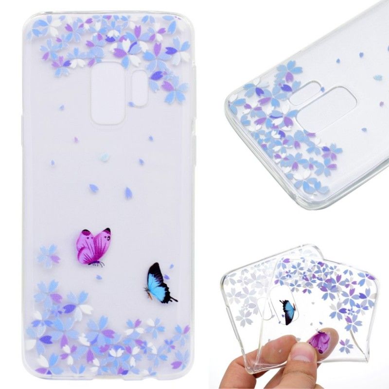 Skal för Samsung Galaxy S9 Plus Genomskinliga Fjärilar Och Blommor