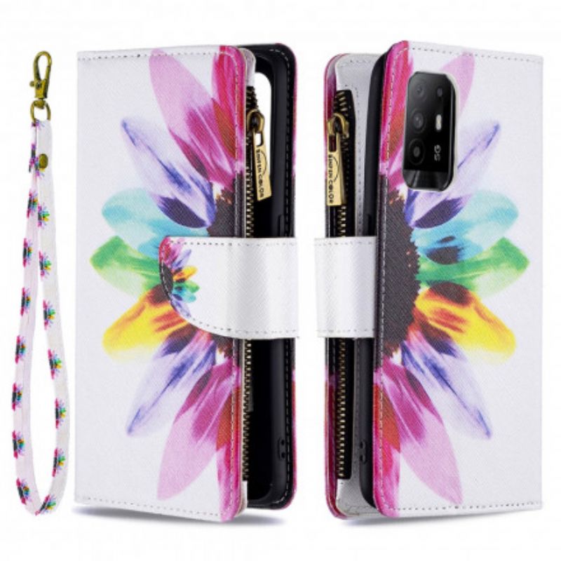 Läderskal Fodral Oppo A94 5g Flower Zipped Pocket