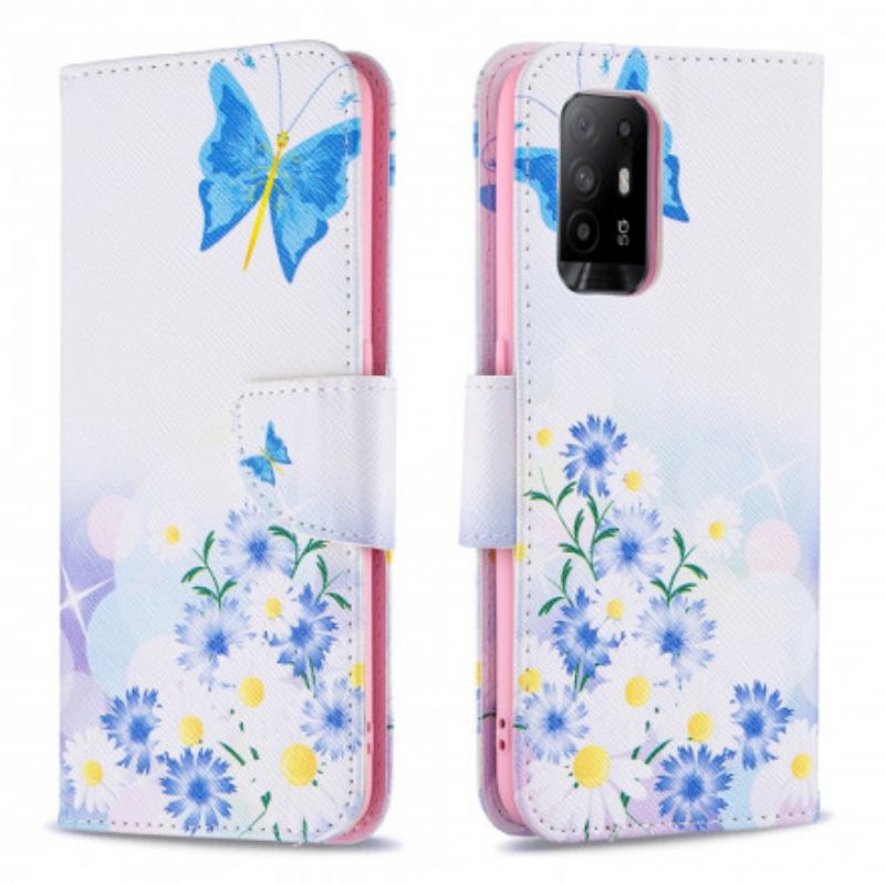 Skyddsfodral Oppo A94 5g Målade Fjärilar Och Blommor