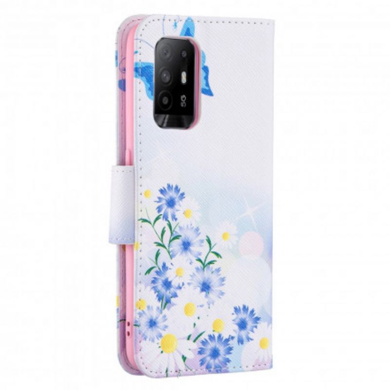 Skyddsfodral Oppo A94 5g Målade Fjärilar Och Blommor