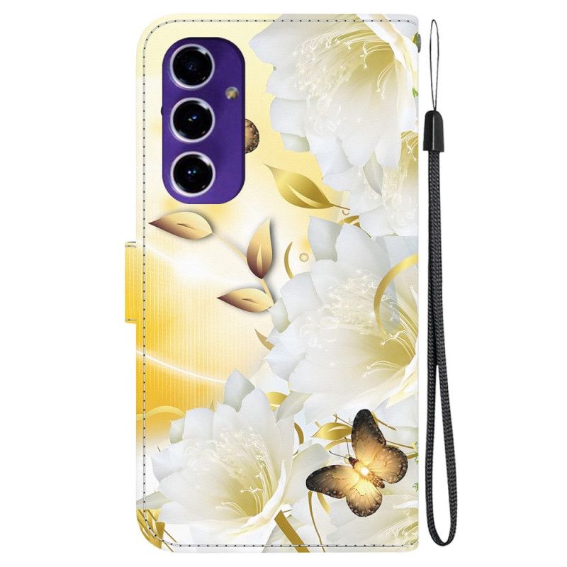 Fodral Samsung Galaxy S24 Fe Gyllene Fjärilar Och Vita Blommor