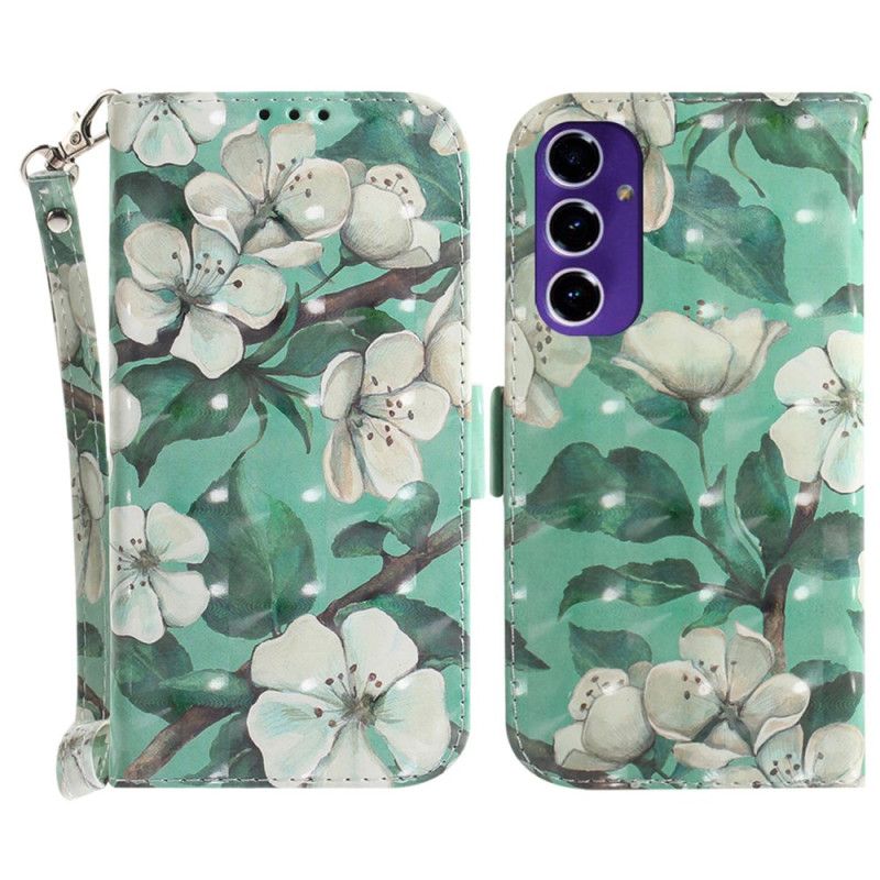 Skyddsfodral Samsung Galaxy S24 Fe Akvarellblommor Med Rem