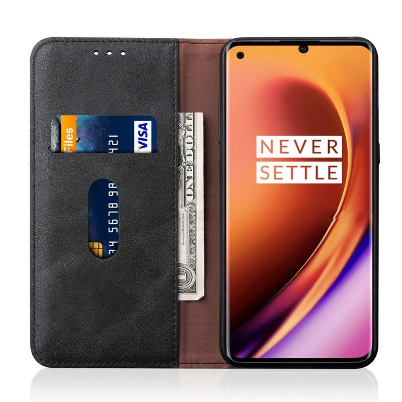 Folio-fodral för OnePlus 8 Pro Svart Sydd Lädereffekt