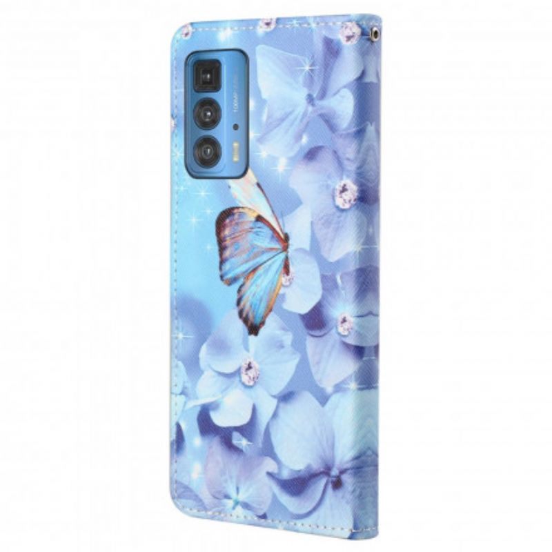 Fodral För Motorola Edge 20 Pro Diamond Strappy Butterflies