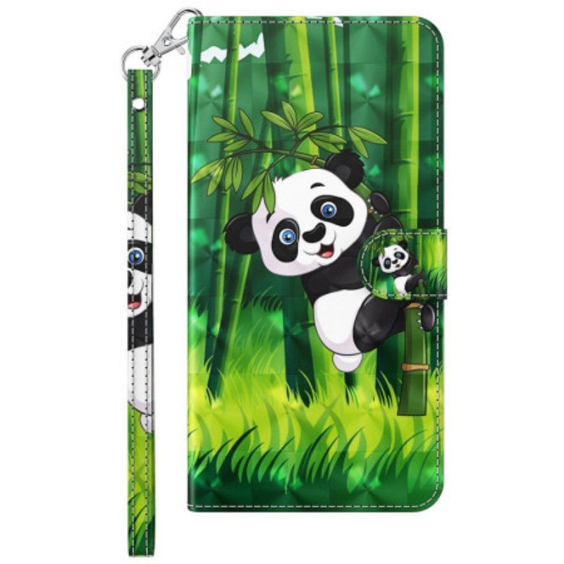 Läderfodral Sony Xperia 5 IV Med Kedjar Bambu Panda Med Snodd