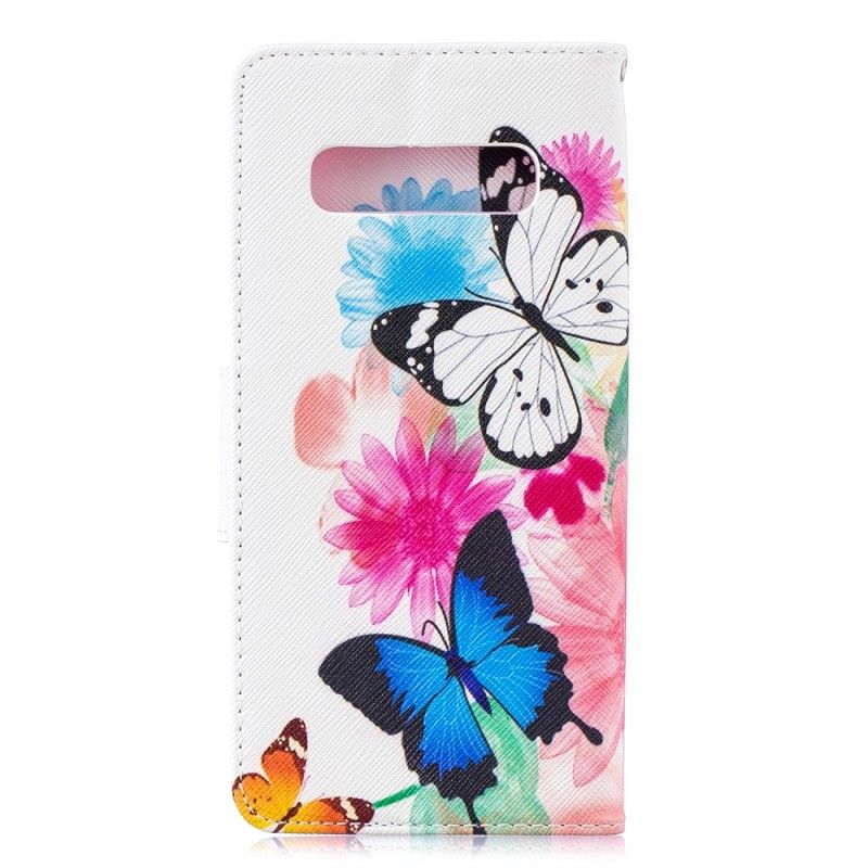 Fodral för Samsung Galaxy S10 Plus Magenta Målade Fjärilar Och Blommor