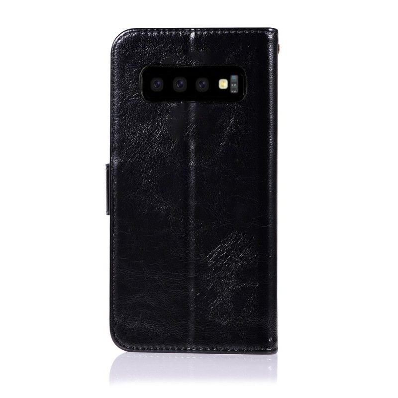 Läderfodral Samsung Galaxy S10 Plus Mobilskal Vintage Lädereffekt Med Rem