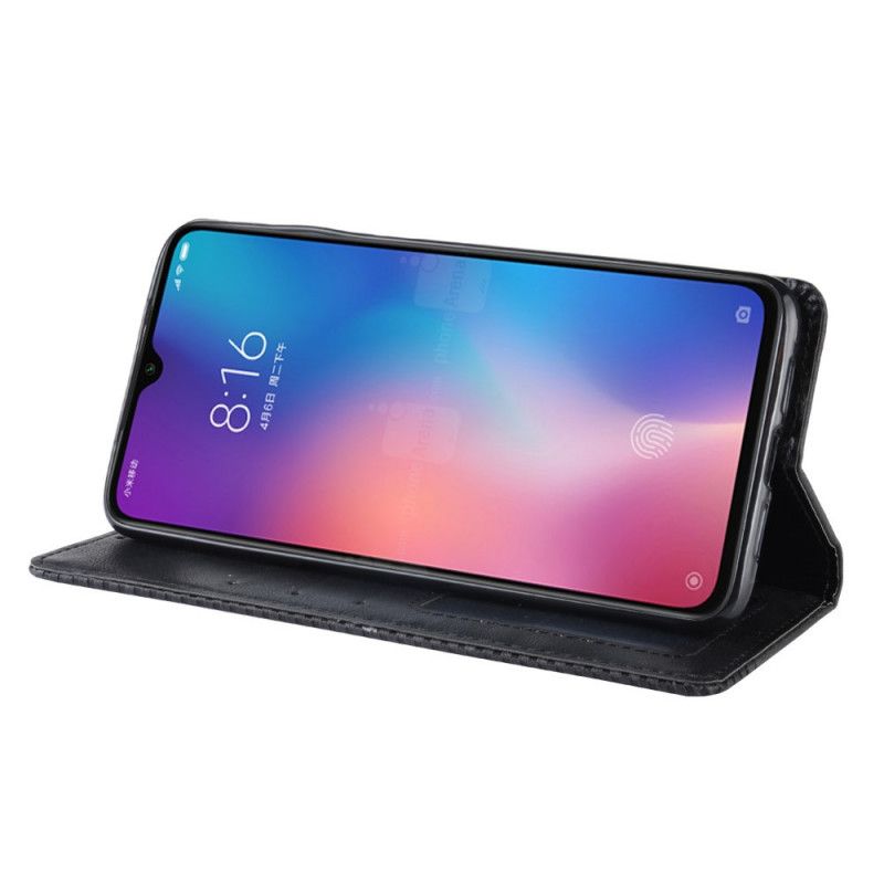 Folio-fodral Xiaomi Mi 9 Lite Svart Stiliserad Vintage Lädereffekt