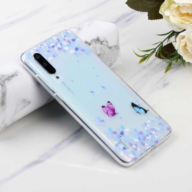 Skal Xiaomi Mi 9 Lite Genomskinliga Fjärilar Och Blommor