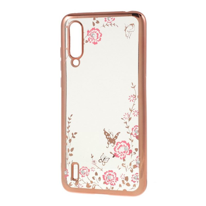 Skal Xiaomi Mi 9 Lite Rose Gold Blomma- Och Fjärilsdiamanter