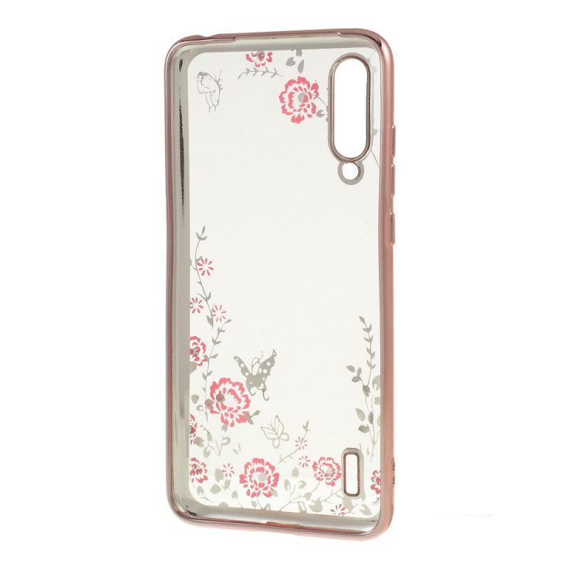 Skal Xiaomi Mi 9 Lite Rose Gold Blomma- Och Fjärilsdiamanter