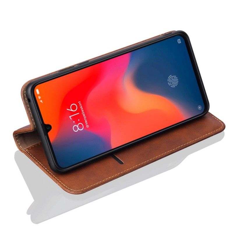 Folio-fodral för Xiaomi Mi 9 Svart Sydd Lädereffekt