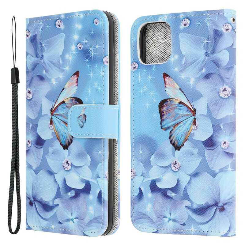 Fodral För iPhone 13 Mini Diamond Strappy Butterflies