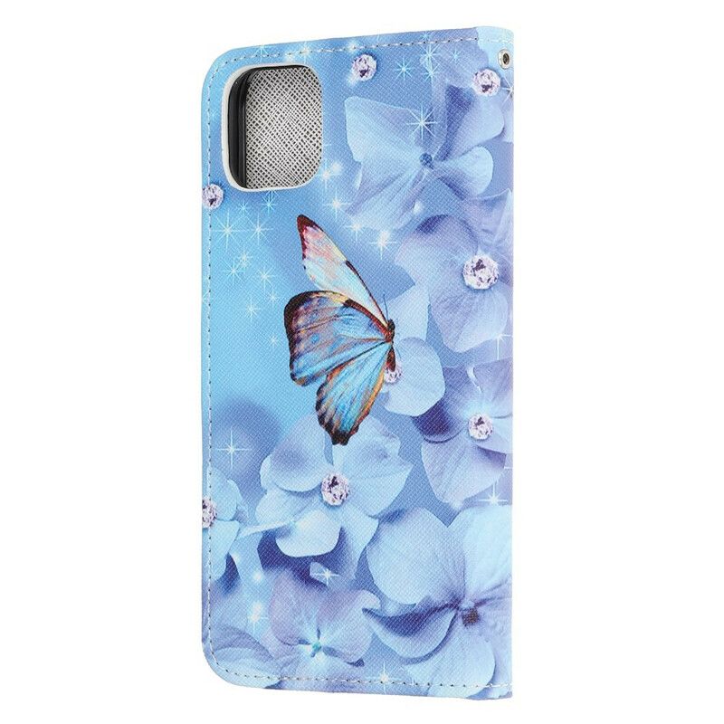 Fodral För iPhone 13 Mini Diamond Strappy Butterflies