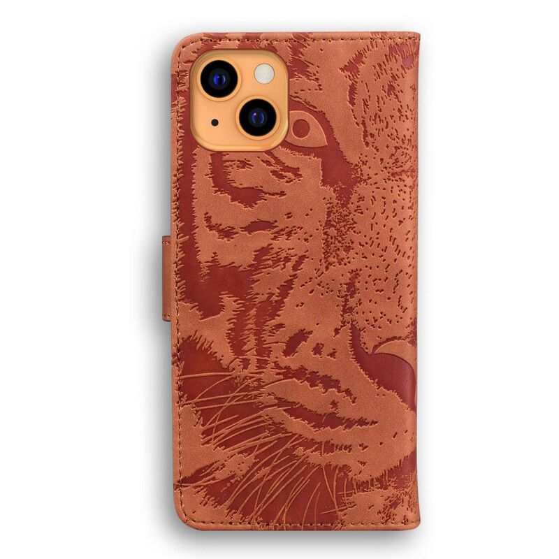 Läderfodral iPhone 13 Mini Telefonfodral Tiger Face Print