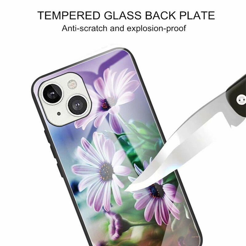 Skal iPhone 13 Mini Telefonfodral Realistiska Blommor I Härdat Glas