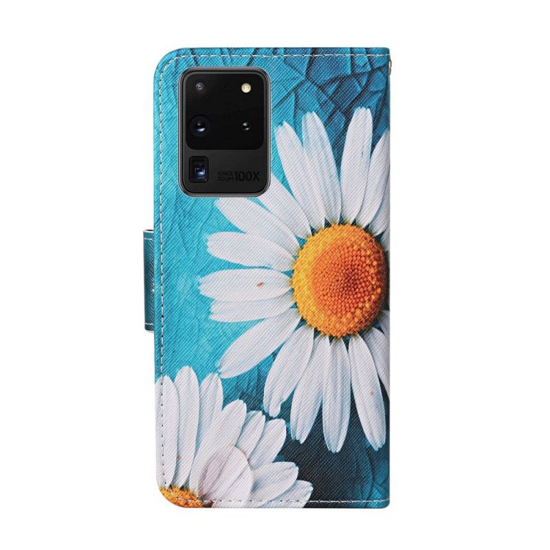 Fodral för Samsung Galaxy S20 Ultra Magenta Mästerliga Blommor Med Rem
