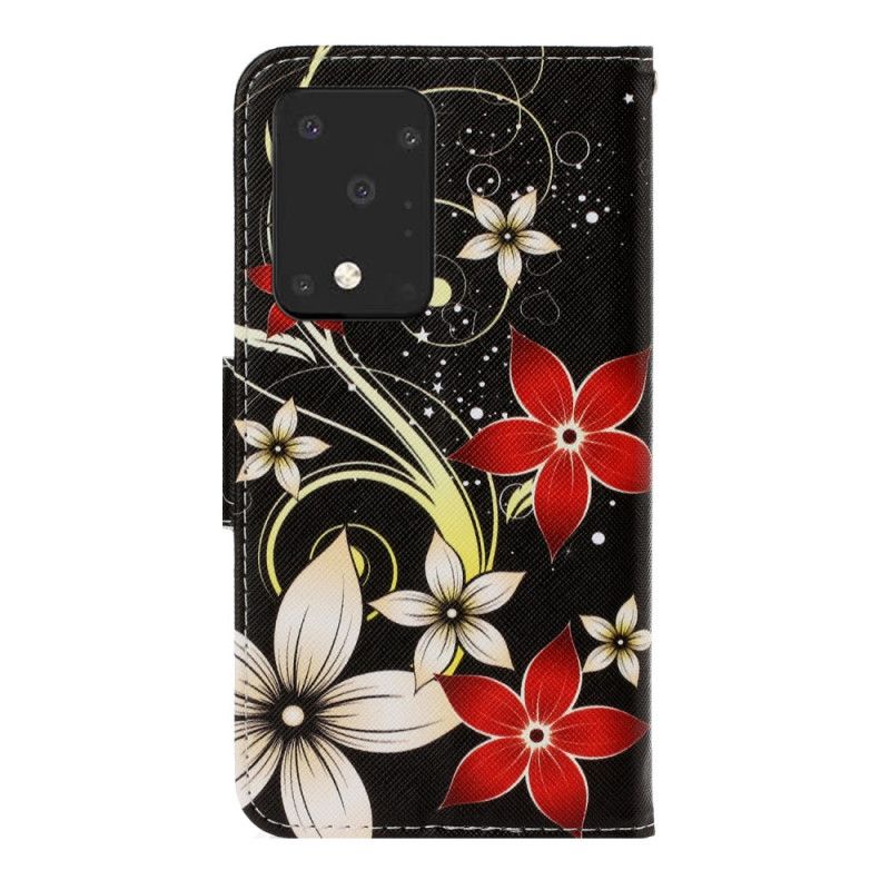 Fodral Samsung Galaxy S20 Ultra Färgglada Blommor Med Rem