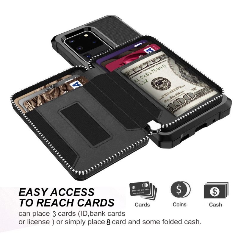 Skal Samsung Galaxy S20 Ultra Svart Plånbok Med Blixtlås