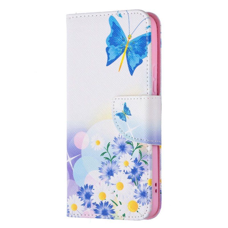 Folio-fodral Samsung Galaxy S22 5G Målade Fjärilar Och Blommor