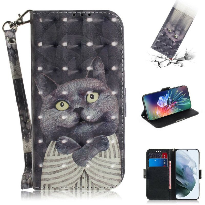 Fodral Samsung Galaxy S21 Fe Grey Strappy Cat