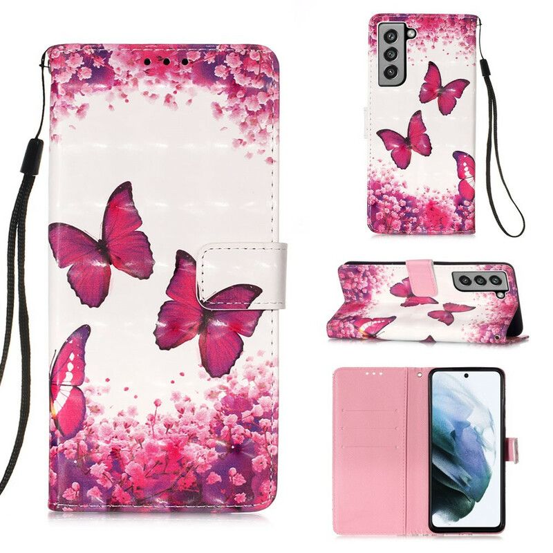 Fodral Samsung Galaxy S21 Fe Röda Fjärilar