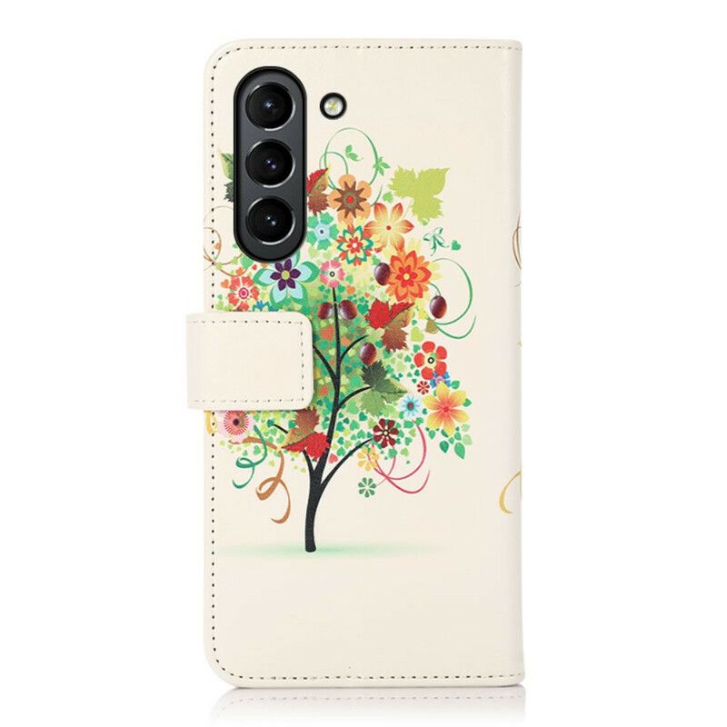 Läderfodral Samsung Galaxy S21 Fe Telefonfodral Blommande Träd