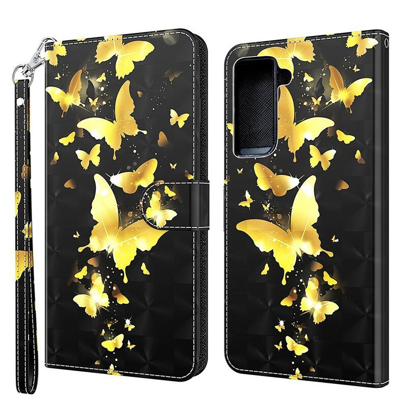 Läderfodral Samsung Galaxy S21 Fe Telefonfodral Gula Fjärilar