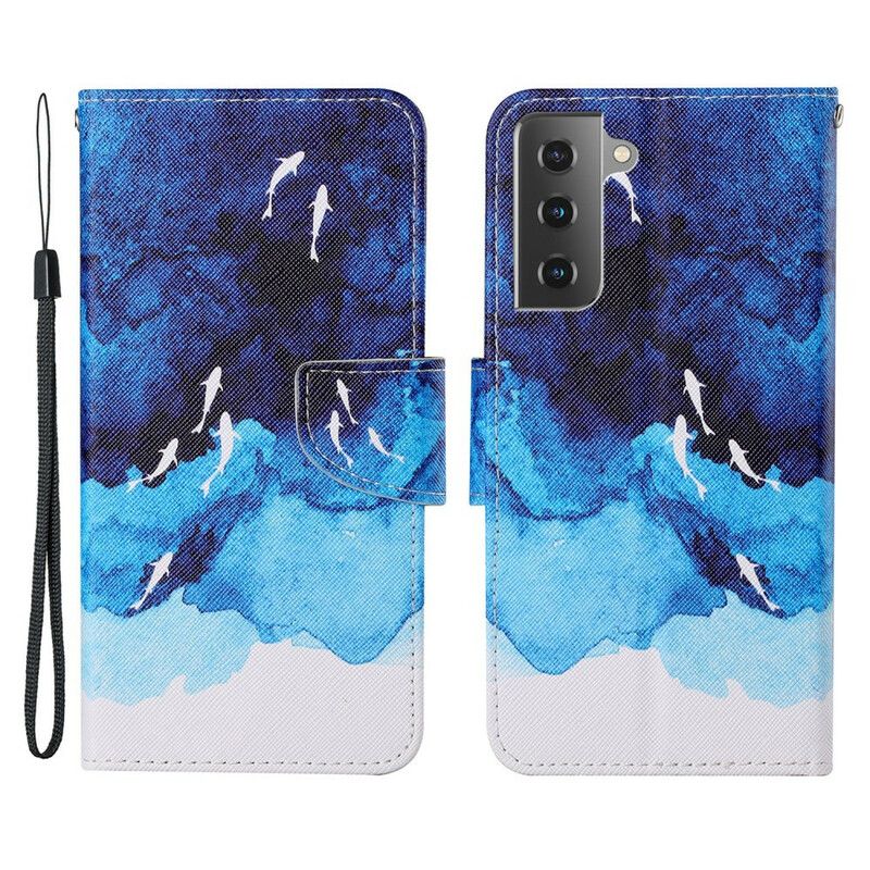 Läderfodral Samsung Galaxy S21 Fe Telefonfodral Sea With Lanyard