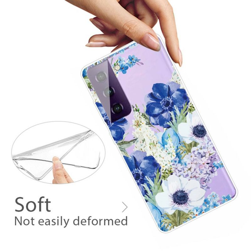 Skal För Samsung Galaxy S21 Fe Blå Blommor Akvarell