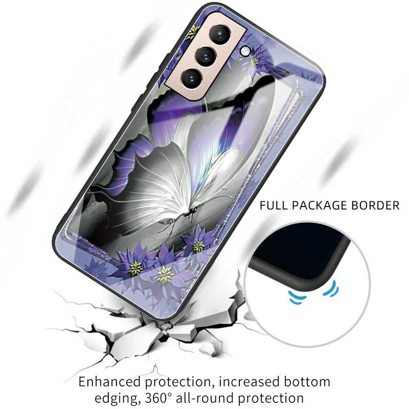 Skal Samsung Galaxy S21 Fe Lila Fjärilshärdat Glas