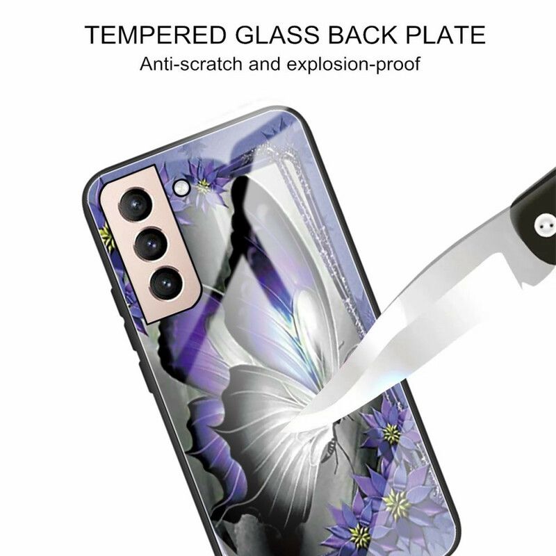 Skal Samsung Galaxy S21 Fe Lila Fjärilshärdat Glas