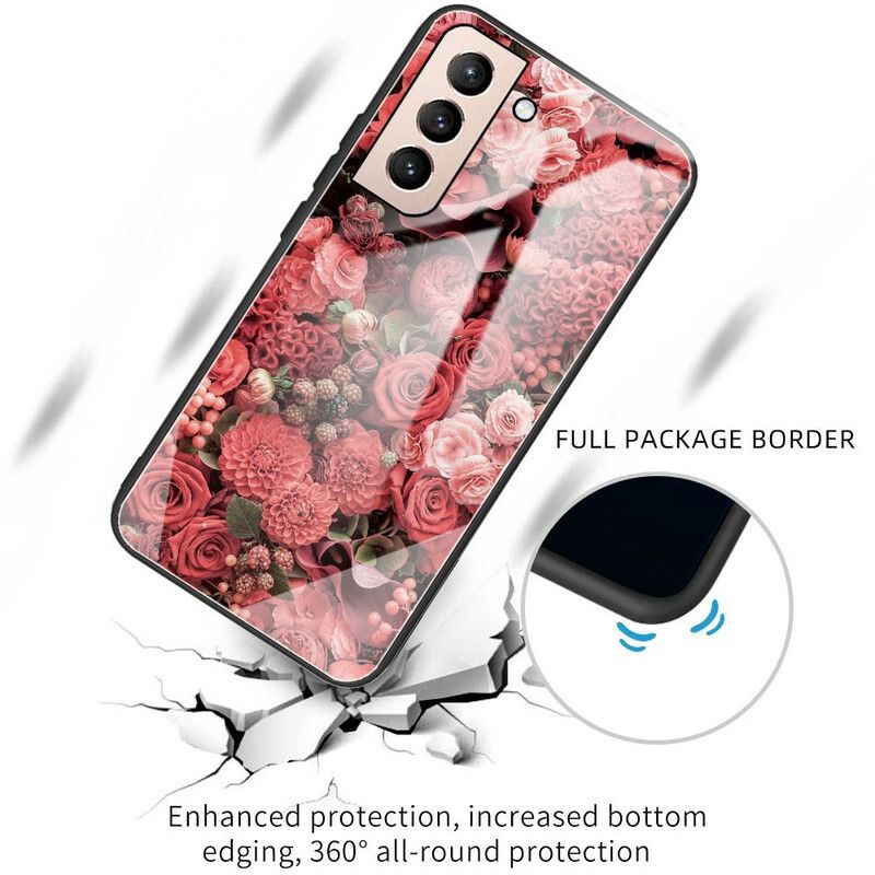 Skal Samsung Galaxy S21 Fe Telefonfodral Rosa Blommor I Härdat Glas