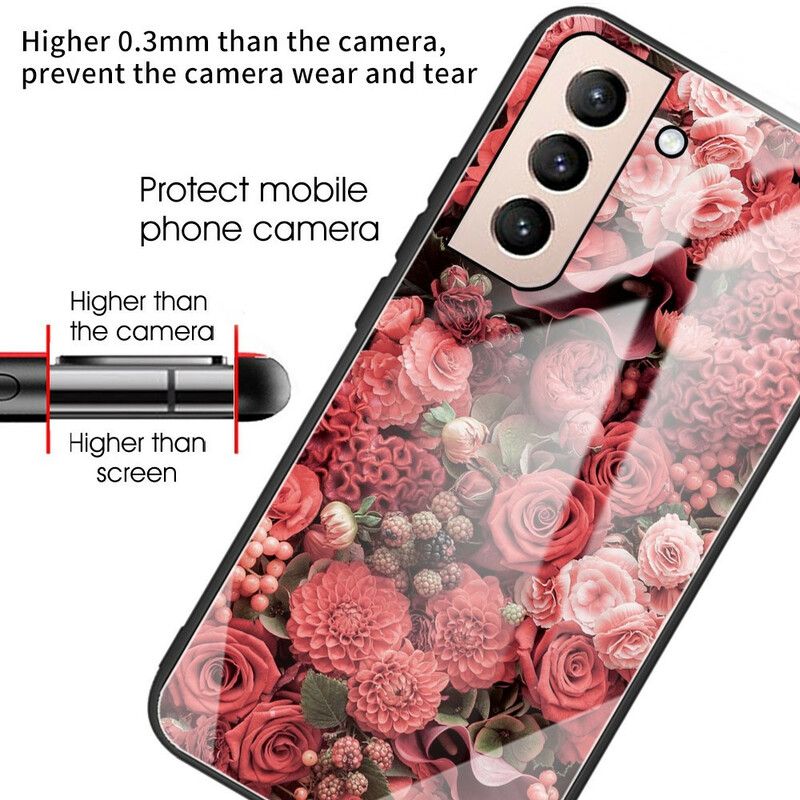 Skal Samsung Galaxy S21 Fe Telefonfodral Rosa Blommor I Härdat Glas