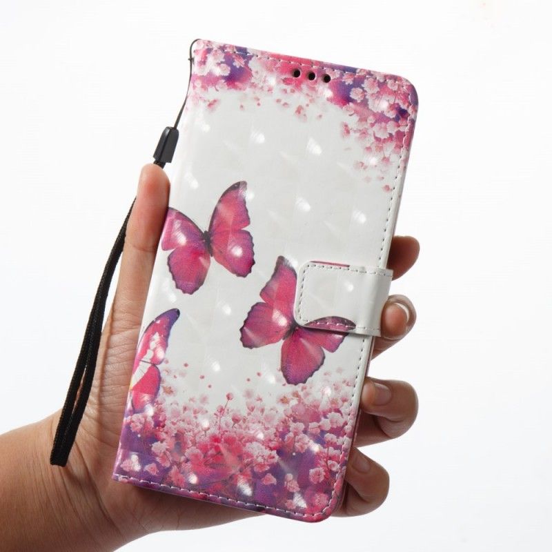 Läderfodral Samsung Galaxy A8 Mobilskal 3D Röda Fjärilar