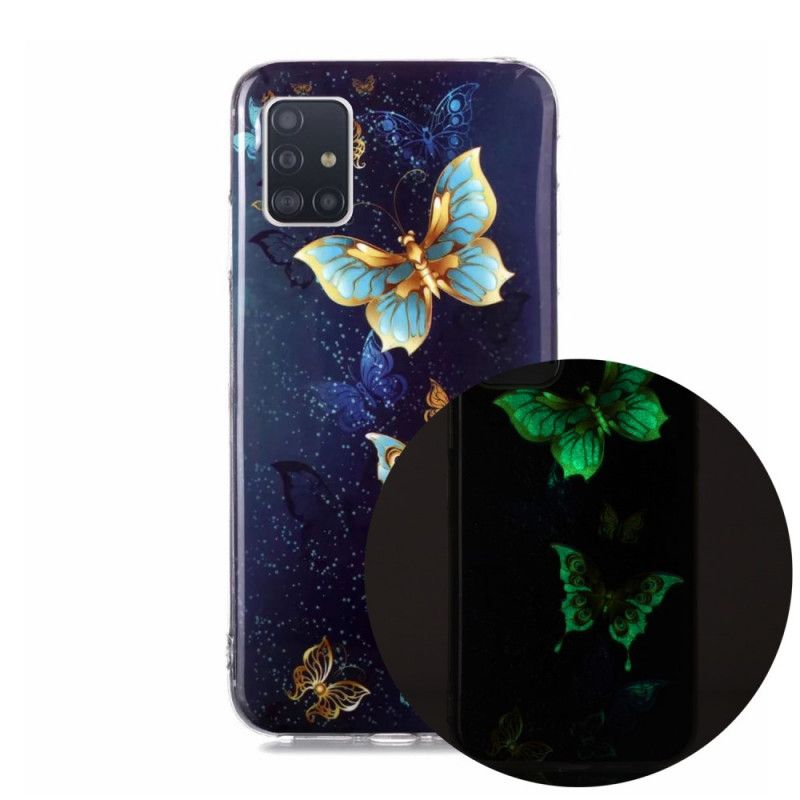 Skal Samsung Galaxy A51 5G Mörkblå Fluorescerande Fjärilserie