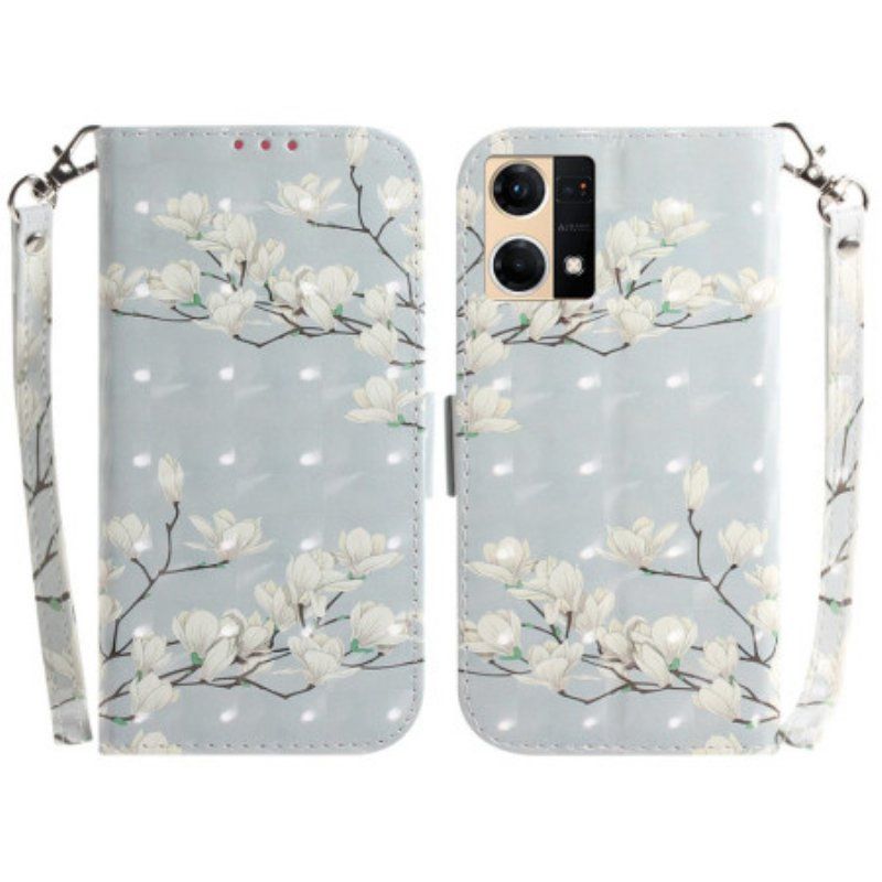 Folio-fodral Oppo Reno 7 Gren Av Vita Blommor