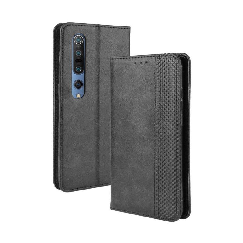 Folio-fodral Xiaomi Mi 10 / 10 Pro Svart Stiliserad Vintage Lädereffekt